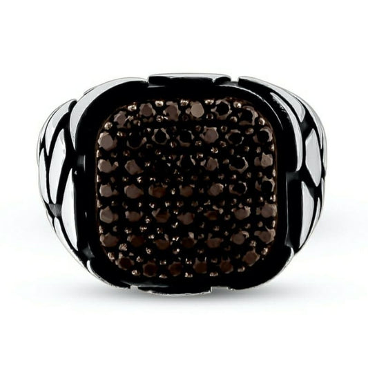 RARE PRINCE by CARAT SUTRA | Exclusive Classic Signet Statement Ring Studded with Black Cubic Zirconia, Sterling Silver 925 Ring | Jewellery for Men| With Certificate of Authenticity and 925 Hallmark - caratsutra