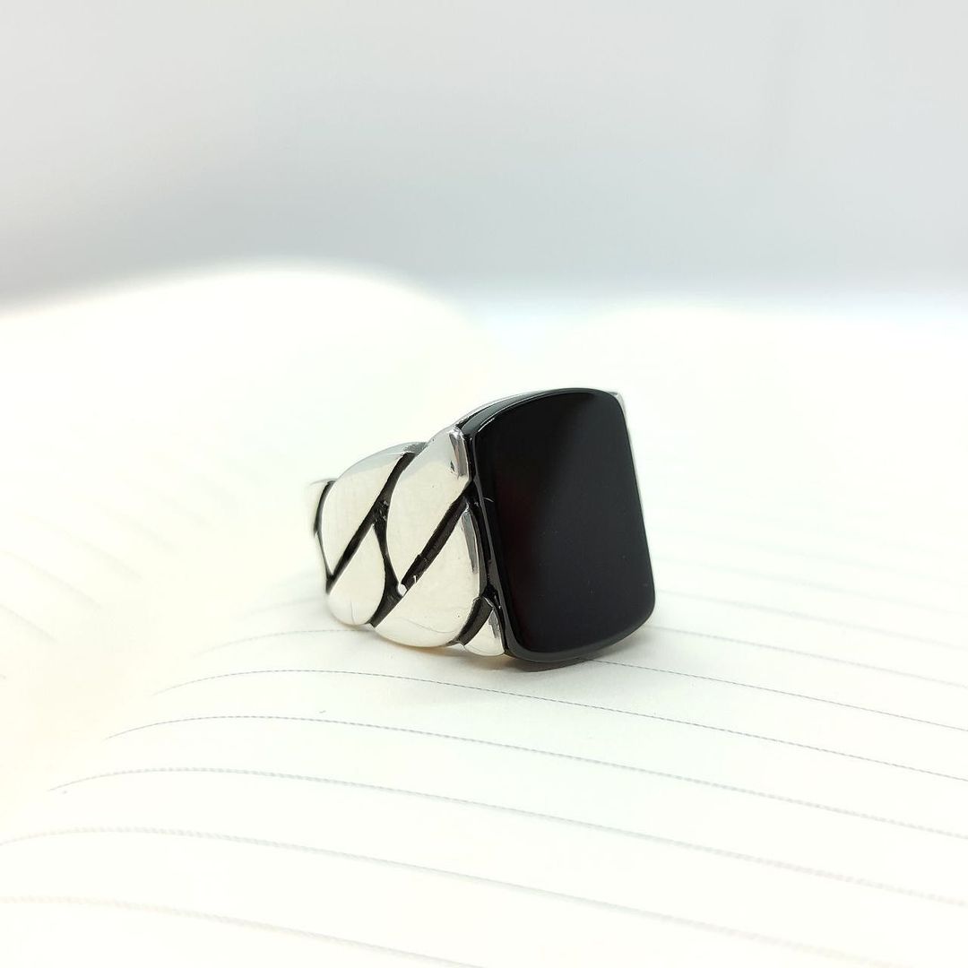 RARE PRINCE by CARAT SUTRA | Unique Turkish Braided Style Ring with Natural Black Onyx | 925 Sterling Silver Oxidized Ring | Men's Jewelry | With Certificate of Authenticity and 925 Hallmark - caratsutra