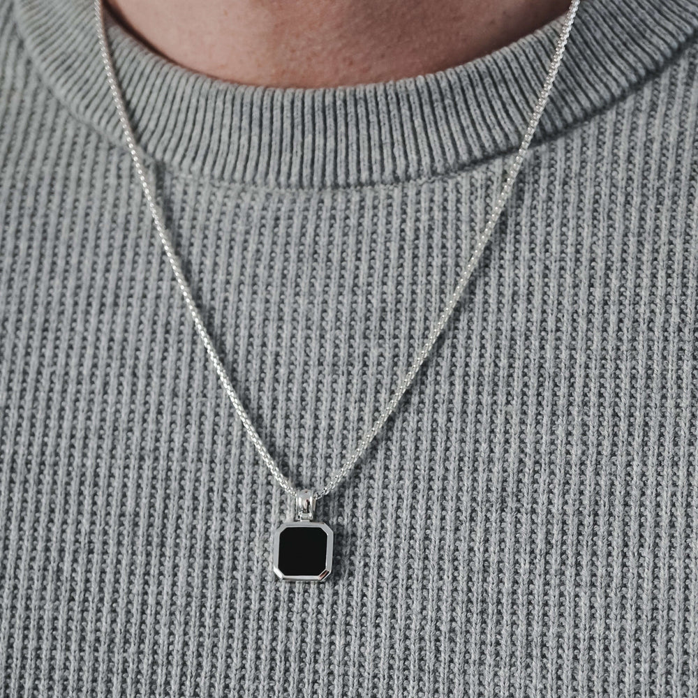 RARE PRINCE by CARAT SUTRA Unique Designed Silver Pendant in Natural Black Onyx for Men, 925 Sterling Silver Pendant Men's Jewelry With