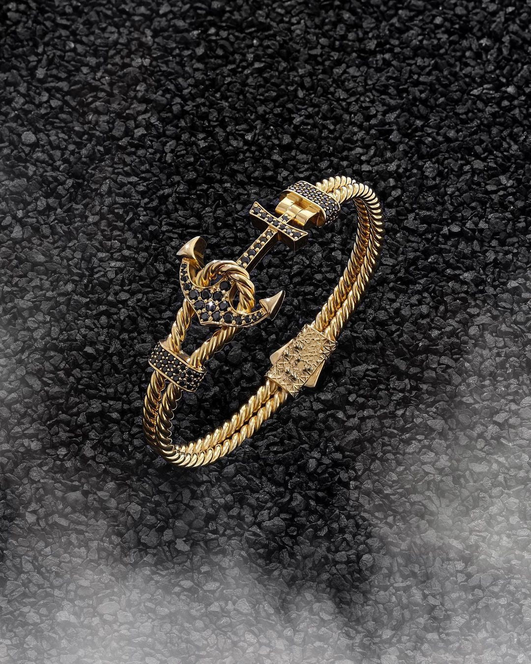 RARE PRINCE by CARAT SUTRA | Twined Solid Anchor Bangle Bracelet for Men, 925 Sterling Silver/ 22kt Micron Gold Plated Silver Bracelet| With Certificate of Authenticity and 925 Hallmark - caratsutra