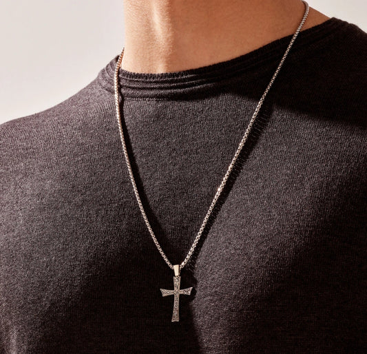 RARE PRINCE by CARAT SUTRA | Unique Classic Cross Pendant with Engraved Design, 925 Sterling Silver Pendant | Men's Jewelry | With Certificate of Authenticity and 925 Hallmark - caratsutra