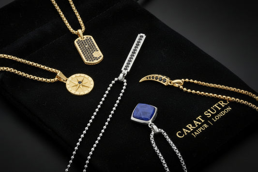 RARE PRINCE by CARAT SUTRA | Unique Designed Silver Pendant in Natural Sodalite for Men, 925 Sterling Silver Pendant | Men's Jewelry | With Certificate of Authenticity and 925 Hallmark - caratsutra