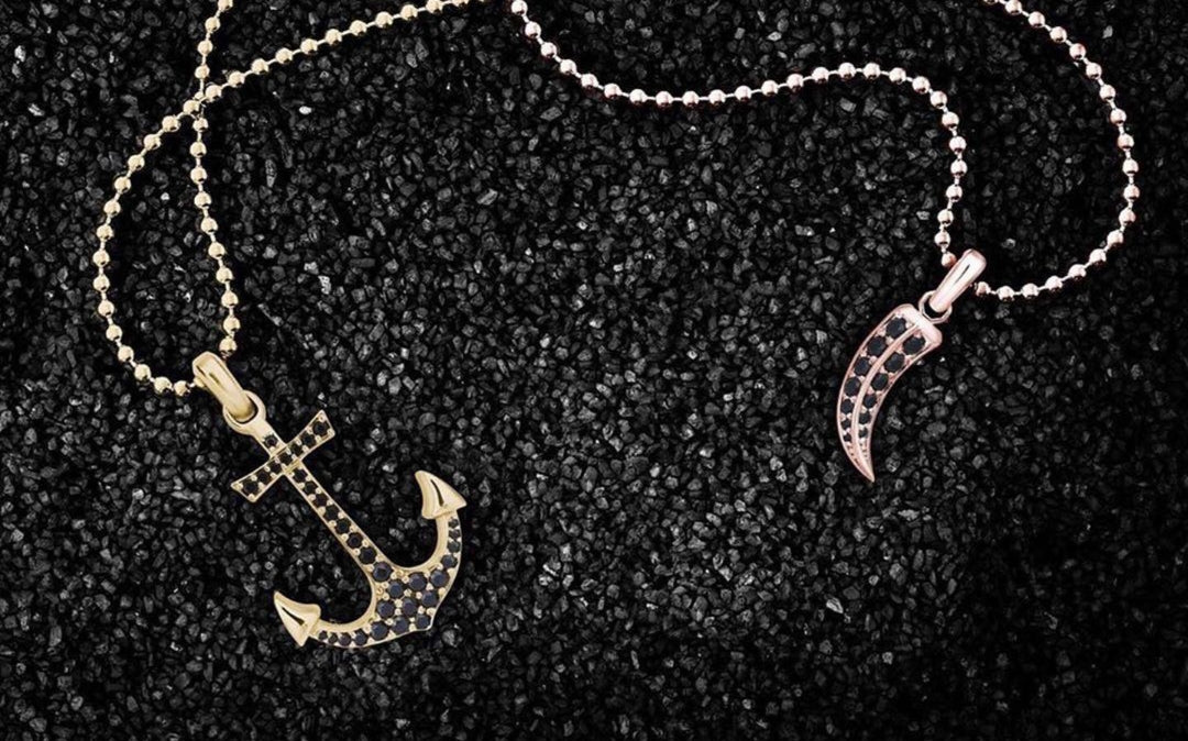 RARE PRINCE by CARAT SUTRA | Unique Designed Sailor's Anchor Pendant Studded with Black Zircons for Men, 925 Sterling Silver Pendant | Men's Jewelry | With Certificate of Authenticity and 925 Hallmark - caratsutra