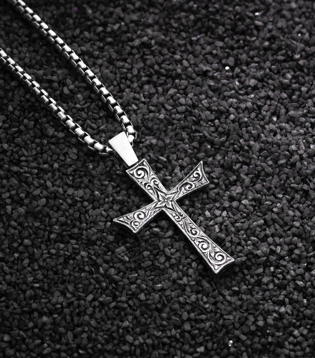 RARE PRINCE by CARAT SUTRA Unique Classic Cross Pendant with Engraved Design, 925 Sterling Silver Pendant Men's Jewelry With Certificate of