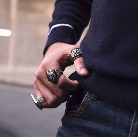 RARE PRINCE by CARAT SUTRA | Unique Design Kayi Ring | 925 Sterling Silver Oxidized Ring | Men's Jewelry | With Certificate of Authenticity and 925 Hallmark - caratsutra