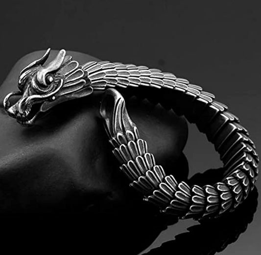 RARE PRINCE by CARAT SUTRA | Unique Vintage Dark/Light Oxidized Dragon Bracelet | 925 Sterling Silver Dark/Light Oxidized Bracelet | Unisex Jewelry | With Certificate of Authenticity and 925 Hallmark - caratsutra