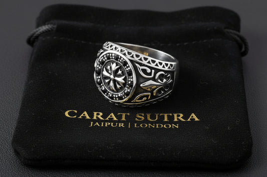 RARE PRINCE by CARAT SUTRA | Unique Fort Templar Ring | 925 Sterling Silver Oxidized Ring | Men's Jewelry | With Certificate of Authenticity and 925 Hallmark - caratsutra
