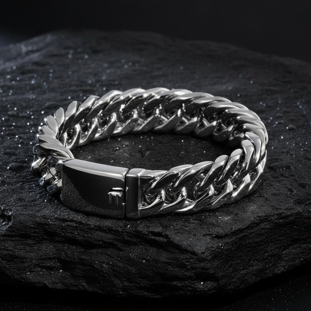 16mm wide, Solid Unique Retro link Cuban High Polished Bracelet for Men 925 Pure Silver Bracelet With Certificate of Authenticity and 925