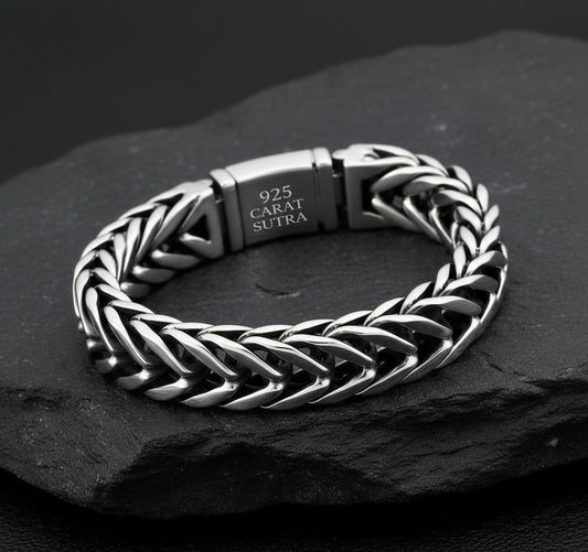 RARE PRINCE by CARAT SUTRA | Unique Retro Masculina High Polished Bracelet for Men | 925 Sterling Silver Bracelet | Men's Jewelry | With Certificate of Authenticity and 925 Hallmark - caratsutra