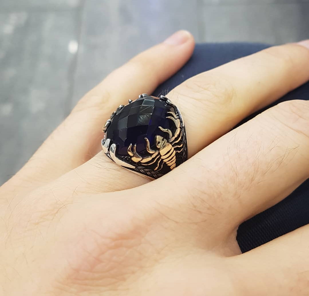 RARE PRINCE by CARAT SUTRA | Unique Turkish Style Scorpion Ring with Faceted Black Zircon | 925 Sterling Silver Oxidized Zodiac Ring | Men's Jewelry | With Certificate of Authenticity and 925 Hallmark - caratsutra
