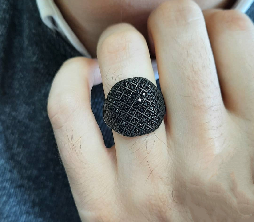 RARE PRINCE by CARAT SUTRA | Unique Turkish Style Oxidised Silver Ring with Black Zircom | 925 Sterling Silver Oxidized Ring | Men's Jewelry | With Certificate of Authenticity and 925 Hallmark - caratsutra