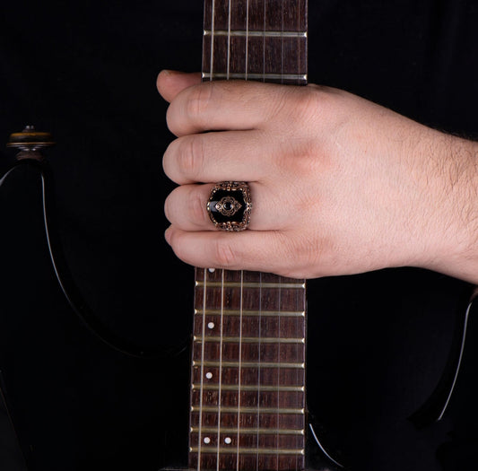 RARE PRINCE by CARAT SUTRA | Unique Turkish Style Ring with Natural Black Onyx | 925 Sterling Silver Oxidized Ring | Men's Jewelry | With Certificate of Authenticity and 925 Hallmark - caratsutra