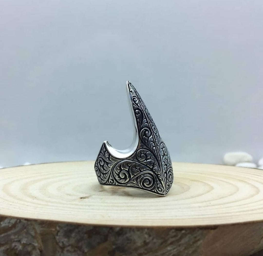 RARE PRINCE by CARAT SUTRA | Unique Turkish Style Thumb Ring | 925 Sterling Silver Oxidized Ring | Men's Jewelry | With Certificate of Authenticity and 925 Hallmark - caratsutra