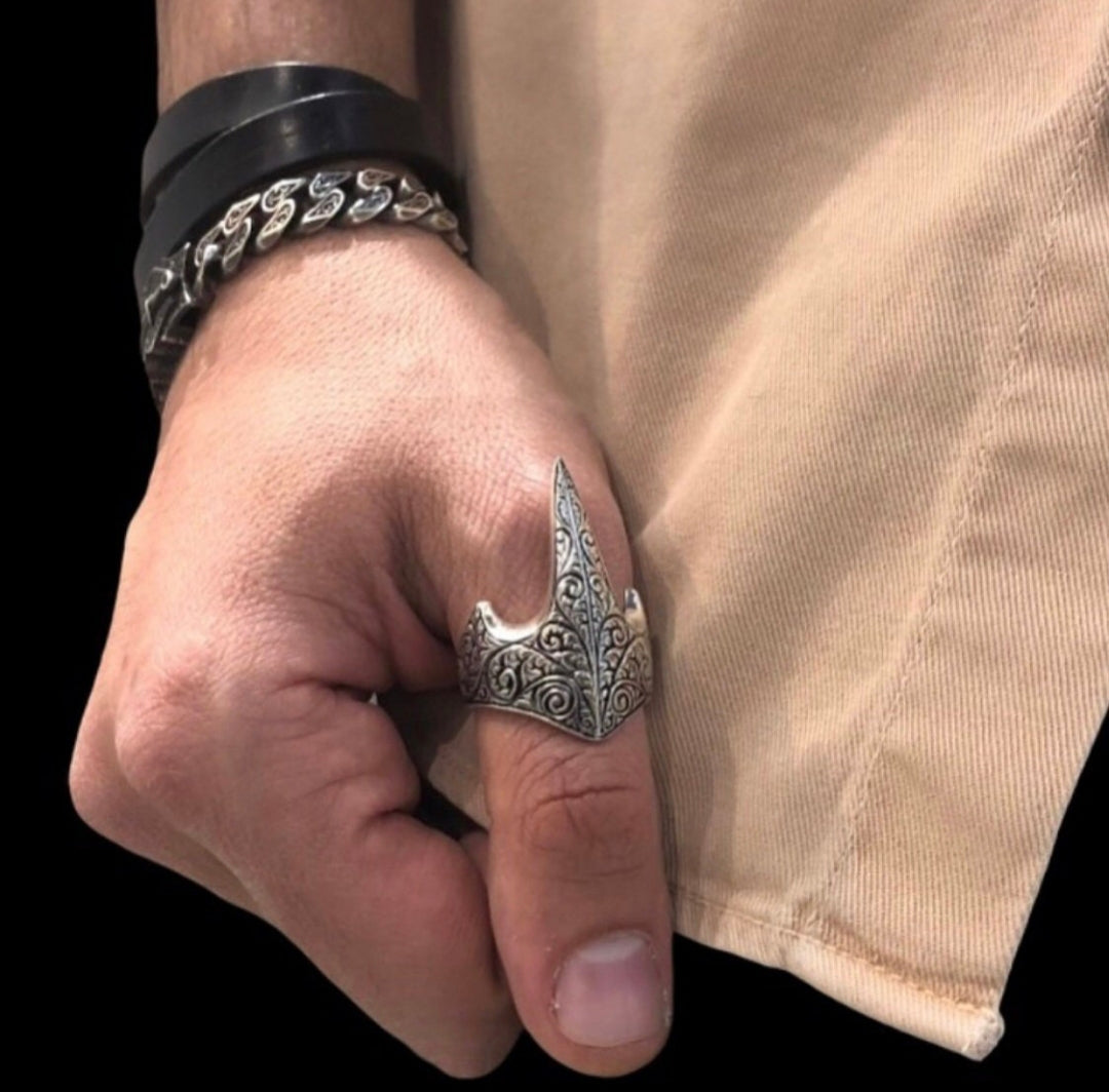 RARE PRINCE by CARAT SUTRA | Unique Turkish Style Thumb Ring | 925 Sterling Silver Oxidized Ring | Men's Jewelry | With Certificate of Authenticity and 925 Hallmark - caratsutra