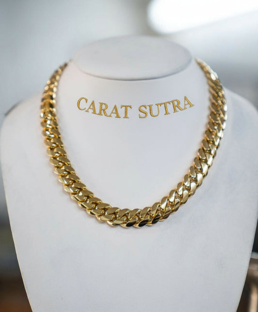 RARE PRINCE by CARAT SUTRA | 16mm Wide Solid Miami Cuban Link Chain | 22kt Gold Micron Plated 925 Sterling Silver Chain | Men's Jewelry | With Certificate of Authenticity and 925 Hallmark - caratsutra