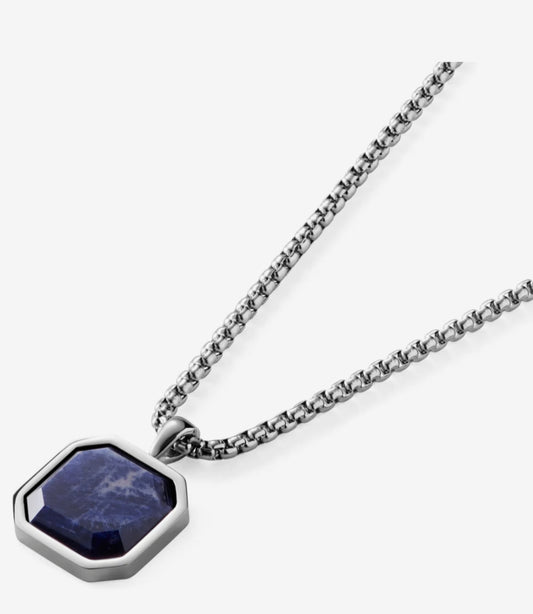 RARE PRINCE by CARAT SUTRA | Unique Designed Silver Pendant in Natural Sodalite for Men, 925 Sterling Silver Pendant | Men's Jewelry | With Certificate of Authenticity and 925 Hallmark - caratsutra