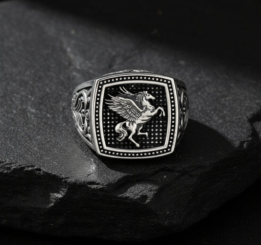 RARE PRINCE by CARAT SUTRA | Exclusive Pegasus Vintage Byzantine Style Ring for Men, Oxidized Sterling Silver 925 Ring | Jewellery for Men| With Certificate of Authenticity and 925 Hallmark - caratsutra