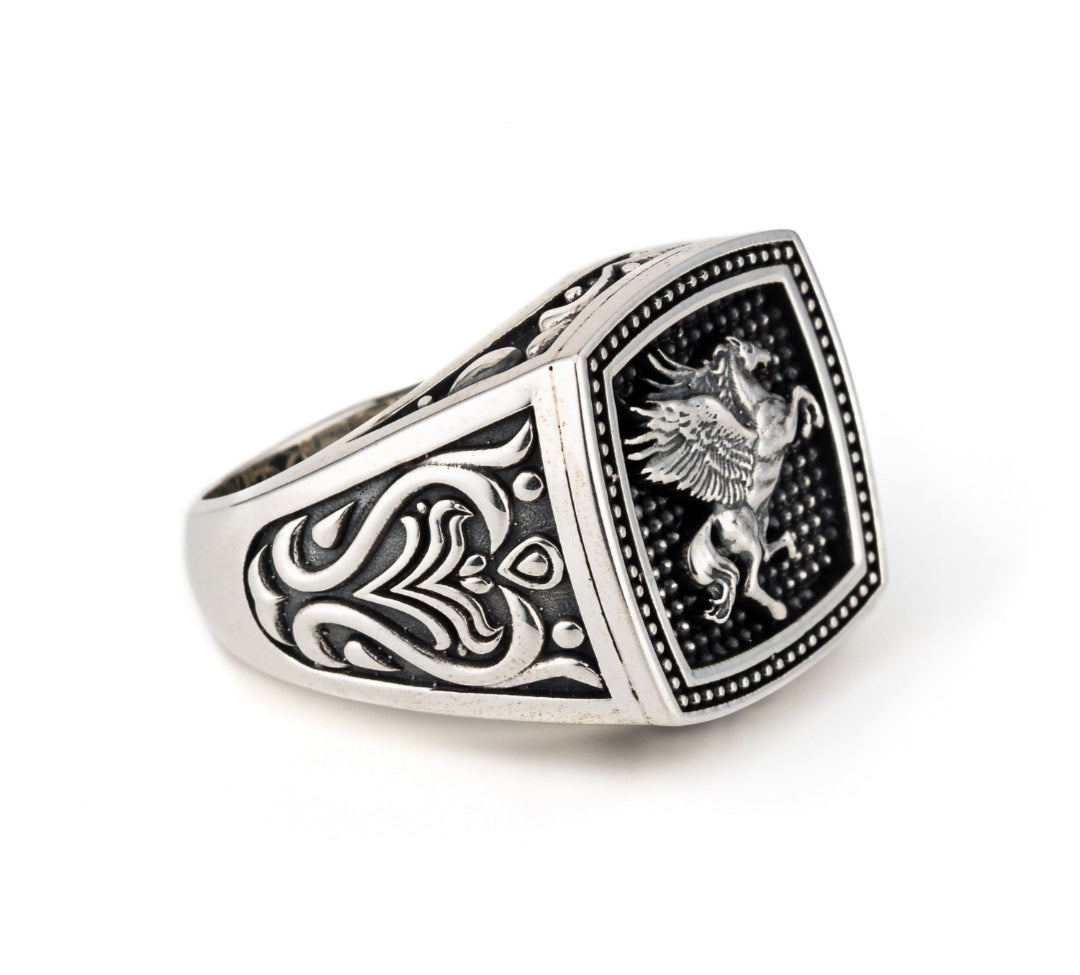 RARE PRINCE by CARAT SUTRA | Exclusive Pegasus Vintage Byzantine Style Ring for Men, Oxidized Sterling Silver 925 Ring | Jewellery for Men| With Certificate of Authenticity and 925 Hallmark - caratsutra