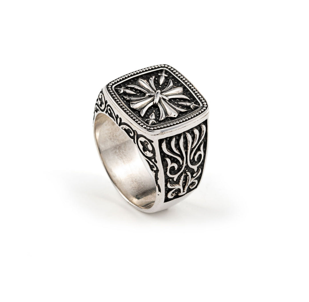 RARE PRINCE by CARAT SUTRA | Exclusive Cross Vintage Byzantine Style Ring for Men, Oxidized Sterling Silver 925 Ring | Jewellery for Men| With Certificate of Authenticity and 925 Hallmark - caratsutra