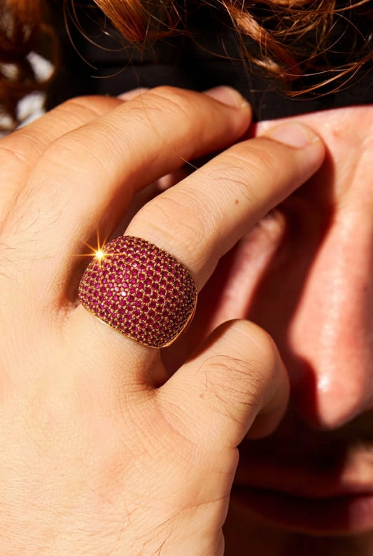 RARE PRINCE by CARAT SUTRA | Unique Handmade Turkish Style Ring Studded with AAA+ Red Zirconia | 925 Sterling Silver Ring | Men's Jewelry | With Certificate of Authenticity and 925 Hallmark - caratsutra
