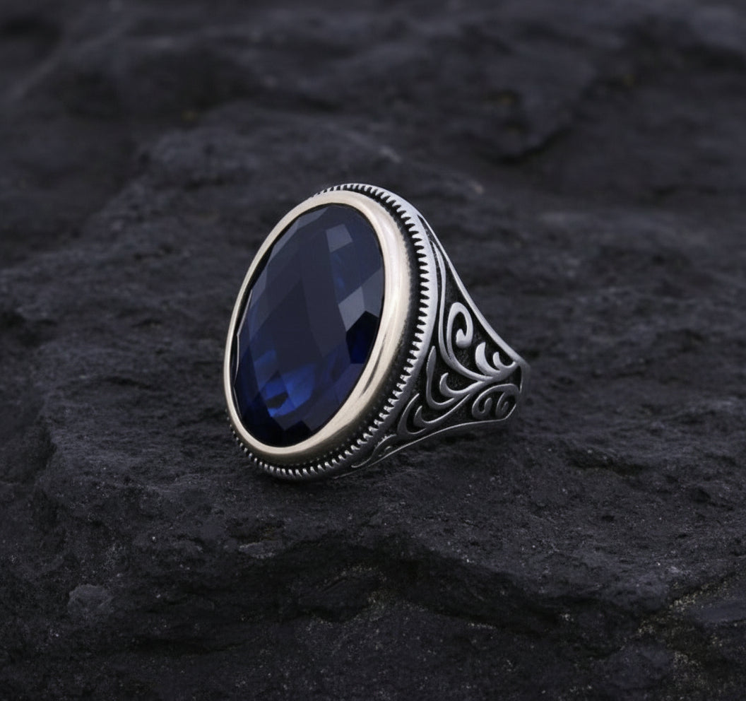 RARE PRINCE by CARAT SUTRA Unique Turkish Style Ring with S Blue