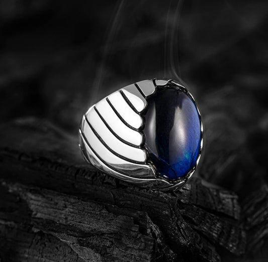 RARE PRINCE by CARAT SUTRA | Unique Designed Turkish Style Ring with S Sapphire, 925 Sterling Silver Oxidized Ring | Men's Jewelry | With Certificate of Authenticity and 925 Hallmark - caratsutra