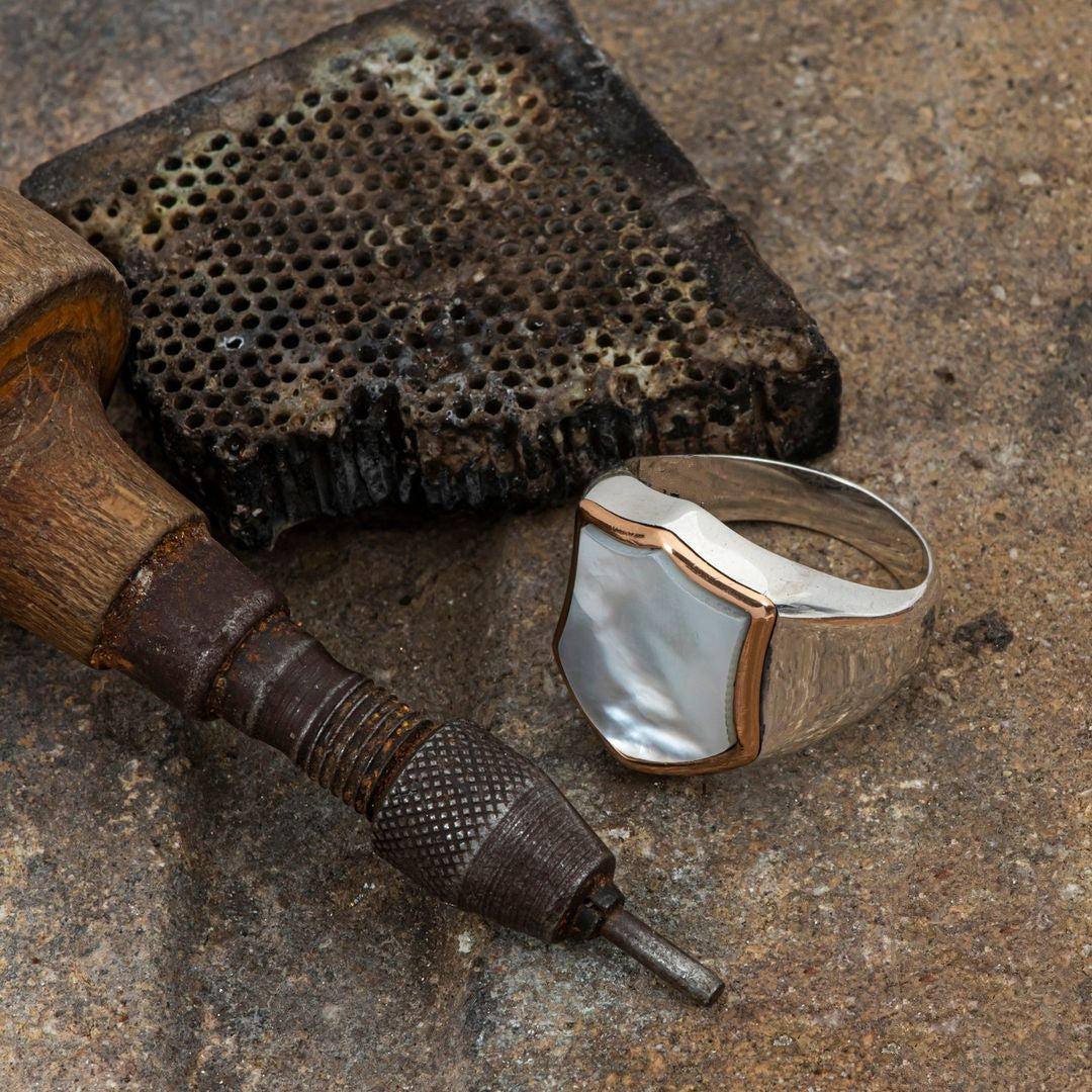 RARE PRINCE by CARAT SUTRA | Unique Turkish Style Ring with Natural Pearl | 925 Sterling Silver | Men's Jewelry | With Certificate of Authenticity and 925 Hallmark - caratsutra