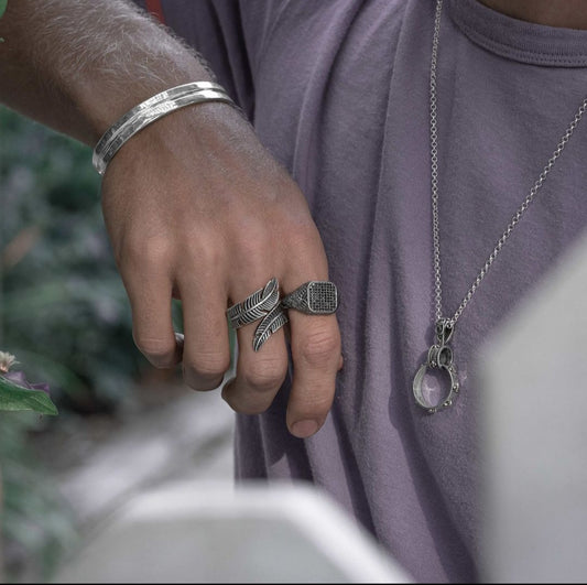RARE PRINCE by CARAT SUTRA | Exclusive Feather Style Ring for Men, Oxidized Sterling Silver 925 Ring | Jewellery for Men| With Certificate of Authenticity and 925 Hallmark - caratsutra