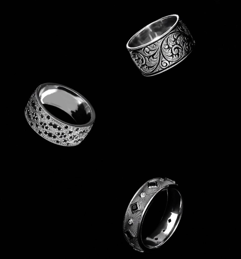 RARE PRINCE by CARAT SUTRA | Exclusive Streamline Band Ring Studded with Black Swarovski for Men, Oxidized Sterling Silver 925 Ring | Jewellery for Men| With Certificate of Authenticity and 925 Hallmark - caratsutra