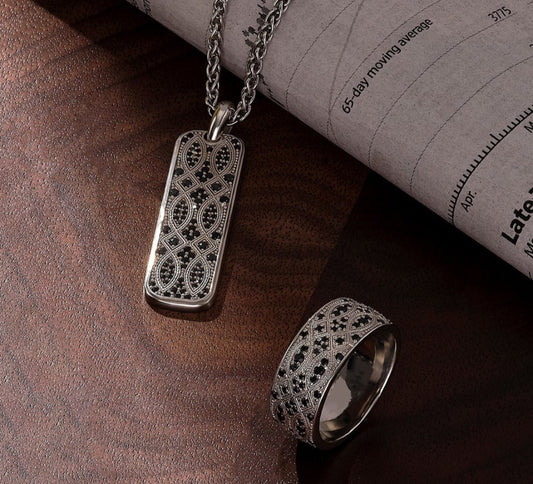 RARE PRINCE by CARAT SUTRA | Exclusive Streamline Band Ring Studded with Black Swarovski for Men, Oxidized Sterling Silver 925 Ring | Jewellery for Men| With Certificate of Authenticity and 925 Hallmark - caratsutra