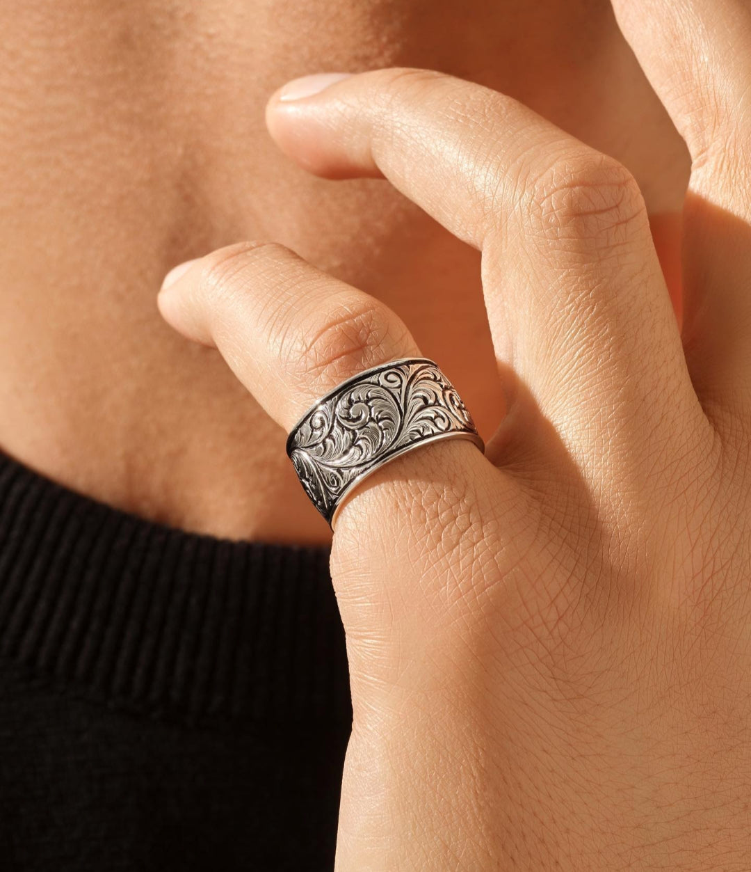 RARE PRINCE by CARAT SUTRA Exclusive Premium Classic Band Ring for Men, Oxidized Sterling Silver 925 Ring Jewellery for Men| With Certificate of