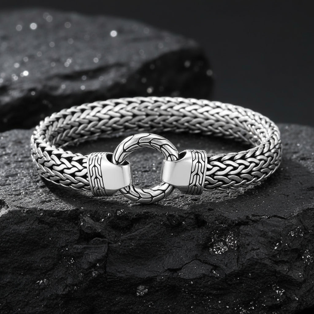 RARE PRINCE by CARAT SUTRA Classic Chain Ring Clasp Bracelet for Men 925 Sterling Silver Bracelet Men's Jewelry With Certificate of