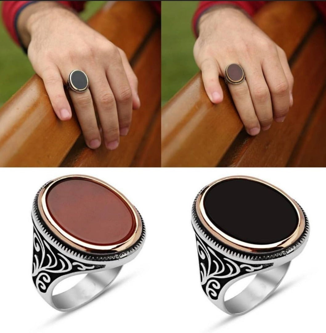 RARE PRINCE by CARAT SUTRA | Unique Turkish Style Ring with Natural Red Agate | 925 Sterling Silver Oxidized Ring | Men's Jewelry | With Certificate of Authenticity and 925 Hallmark - caratsutra