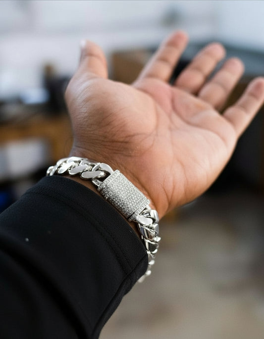 RARE PRINCE by CARAT SUTRA | Solid 12mm Miami Cuban Link Bracelet with Iced Lock | 22kt Gold Micron Plated on 925 Sterling Silver Bracelet with AAA+ Quality Swarovski Diamonds | Men's Jewelry | With Certificate of Authenticity and 925 Hallmark - caratsutra