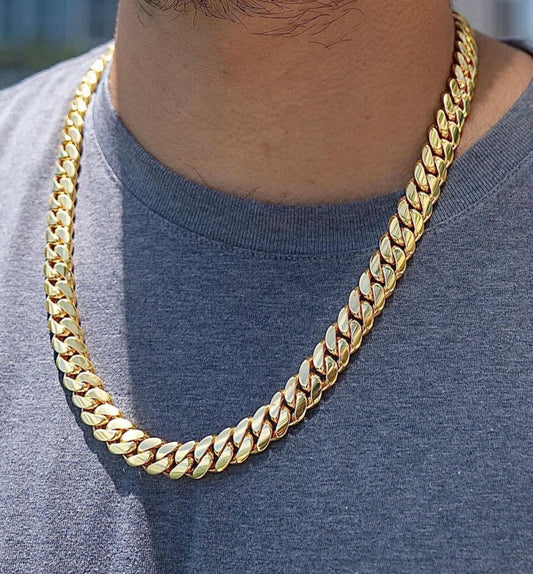 RARE PRINCE by CARAT SUTRA | 14mm Wide Solid Miami Cuban Link Chain | 22kt Gold Micron Plated 925 Sterling Silver Chain | Men's Jewelry | With Certificate of Authenticity and 925 Hallmark - caratsutra