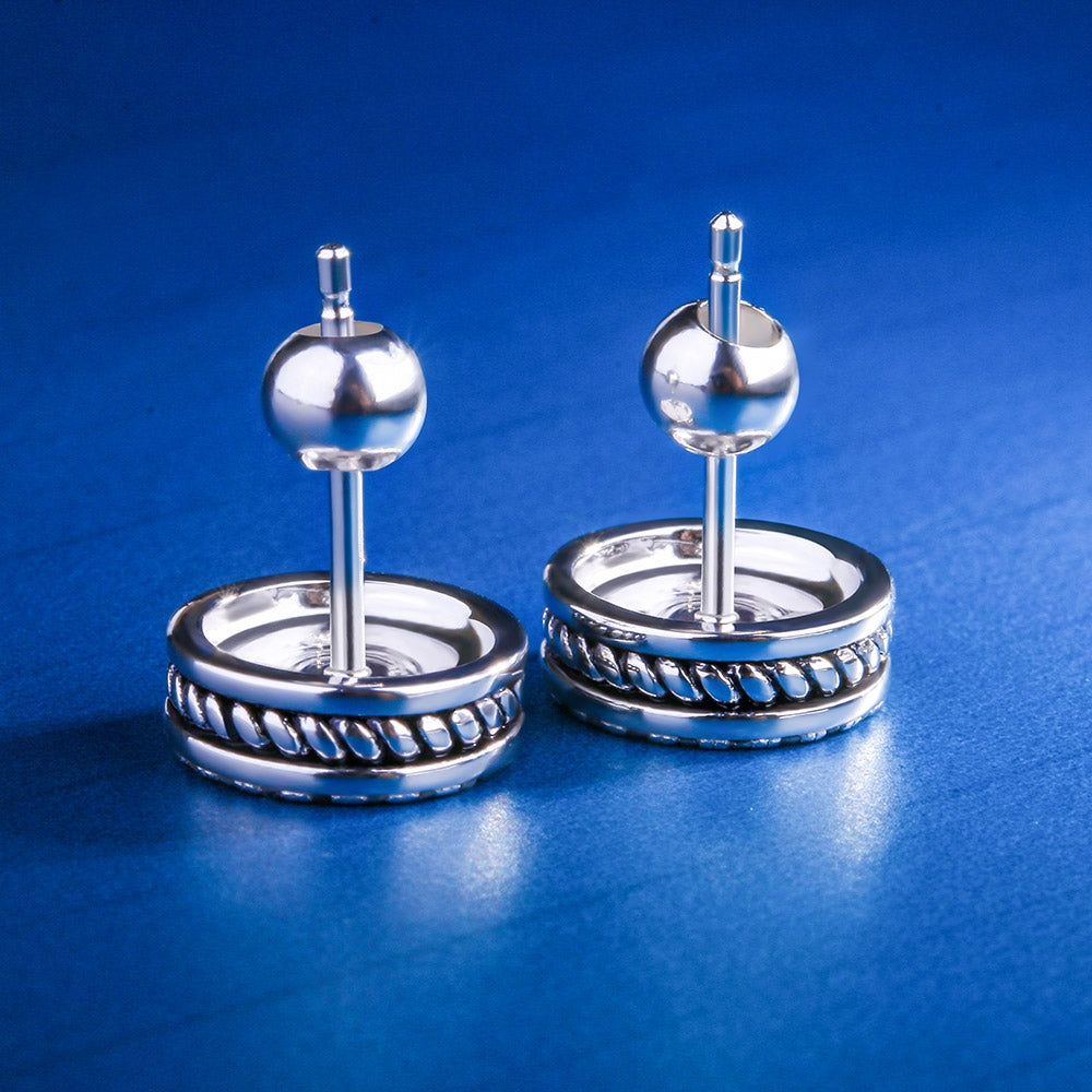 RARE PRINCE by CARAT SUTRA | Round Black Enamel & Diamond Stud Earrings for Men | Rhodium Plated 925 Sterling Silver | Jewellery for Men| With Certificate of Authenticity and 925 Hallmark