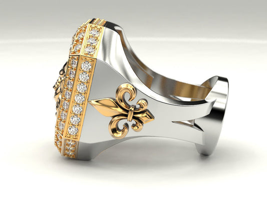 RARE PRINCE by CARAT SUTRA | Unique Design Two Tone Lion Ring with Illuminati/ Evil Eye Symbol | 22kt Gold Micron Plated 925 Sterling Silver Ring | Men's Jewelry | With Certificate of Authenticity and 925 Hallmark - caratsutra