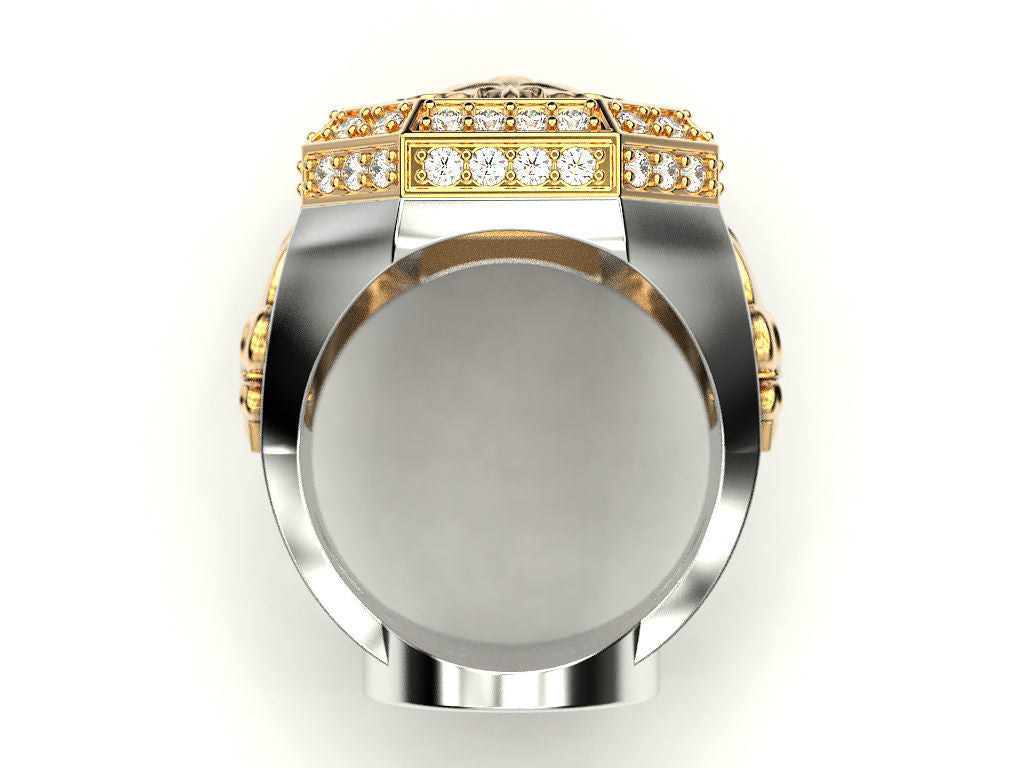 RARE PRINCE by CARAT SUTRA | Unique Design Two Tone Lion Ring with Illuminati/ Evil Eye Symbol | 22kt Gold Micron Plated 925 Sterling Silver Ring | Men's Jewelry | With Certificate of Authenticity and 925 Hallmark - caratsutra