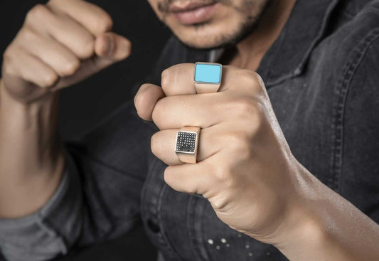 RARE PRINCE by CARAT SUTRA | Exclusive Classic Signet Statement Ring Studded with Black Cubic Zirconia, Sterling Silver 925 Ring | Jewellery for Men| With Certificate of Authenticity and 925 Hallmark - caratsutra