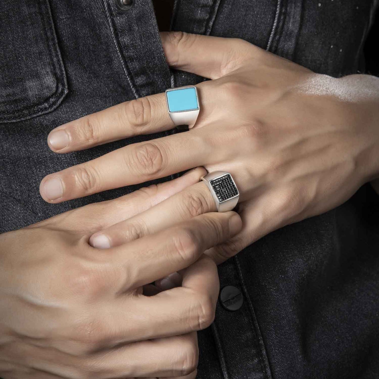 RARE PRINCE by CARAT SUTRA | Exclusive Classic Signet Statement Ring Studded with Black Cubic Zirconia, Sterling Silver 925 Ring | Jewellery for Men| With Certificate of Authenticity and 925 Hallmark - caratsutra