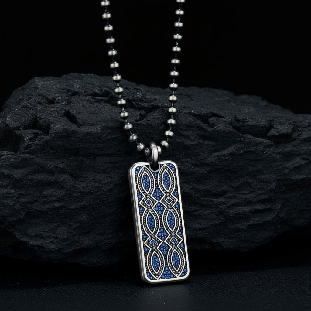 RARE PRINCE by CARAT SUTRA Unique Designed Eternity Pendant Studded with Blue Cubic Zirconia for Men 925 Sterling Silver Oxidized Pendant Men's