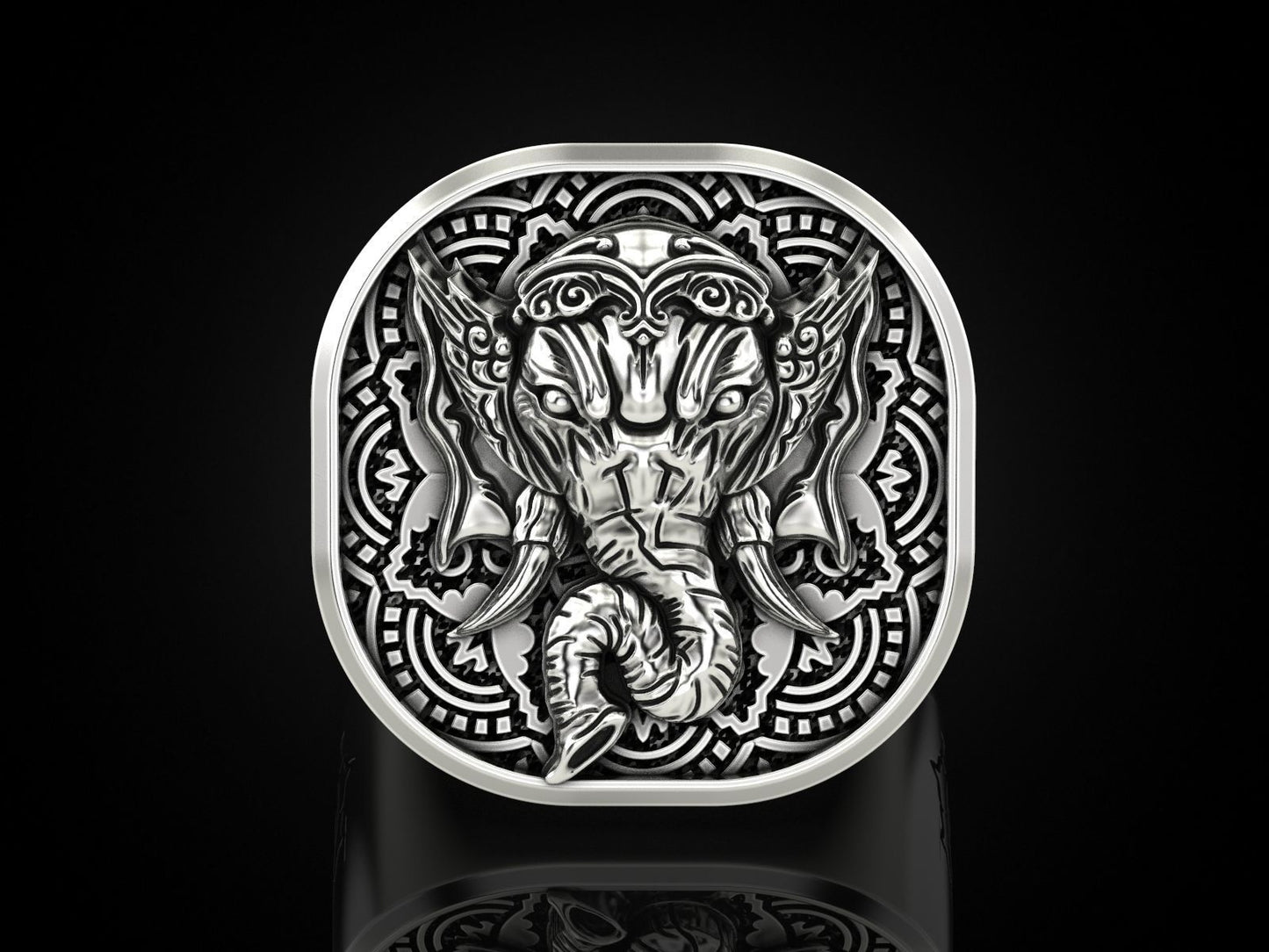 RARE PRINCE by CARAT SUTRA | Unique Designed Ganesha Ring with Om Symbol | 925 Sterling Silver Oxidized Ring | Men's Jewelry | With Certificate of Authenticity and 925 Hallmark - caratsutra