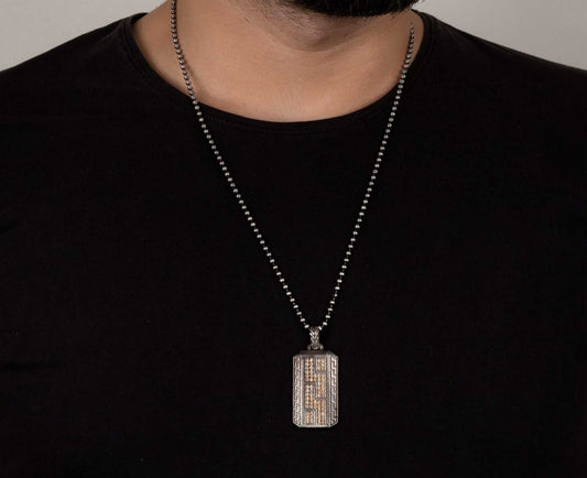 RARE PRINCE by CARAT SUTRA | Unique Greek Gucci Pattern Pendant Adorned with Cubic Zircons for Men | 925 Sterling Silver Oxidized Pendant | Men's Jewelry | With Certificate of Authenticity and 925 Hallmark - caratsutra