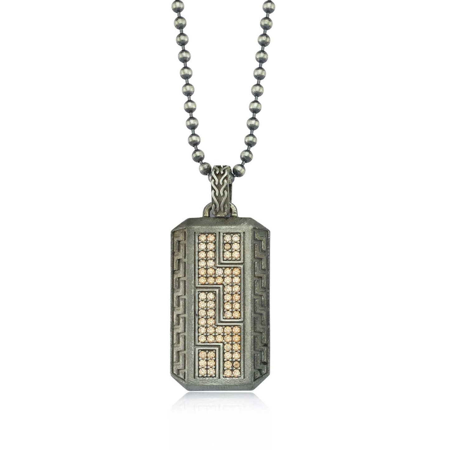 RARE PRINCE by CARAT SUTRA | Unique Greek Gucci Pattern Pendant Adorned with Cubic Zircons for Men | 925 Sterling Silver Oxidized Pendant | Men's Jewelry | With Certificate of Authenticity and 925 Hallmark - caratsutra