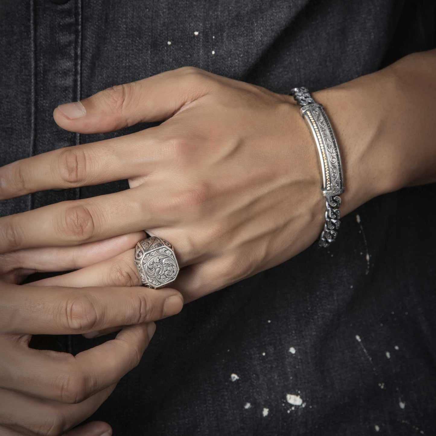 RARE PRINCE by CARAT SUTRA | Unique Design Engraved Bracelet for Men | 925 Oxidized Silver Bracelet | Men's Jewelry | With Certificate of Authenticity and 925 Hallmark - caratsutra