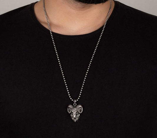 RARE PRINCE by CARAT SUTRA | Unique Designed Horned Ram Pendant for Aries Zodiac for Men | 925 Sterling Silver Oxidized Pendant | Men's Jewelry | With Certificate of Authenticity and 925 Hallmark - caratsutra