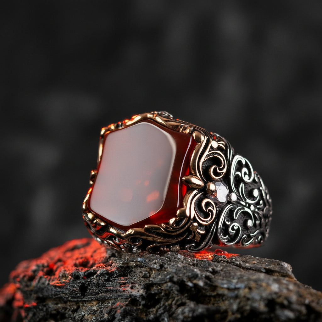 Turkish Mens Silver Ring With Red Stone RARE PRINCE By CARAT SUTRA