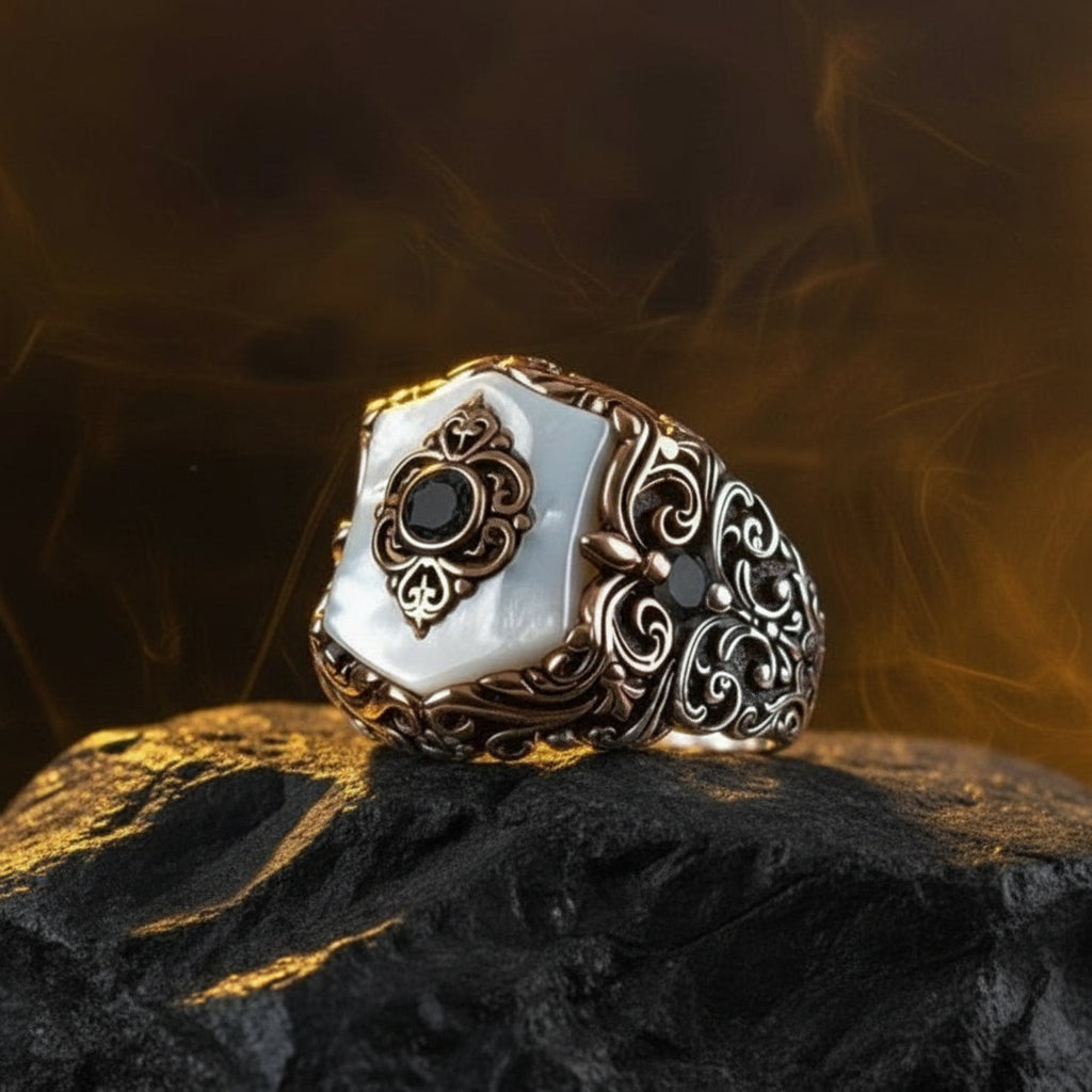 Signet Ring Design Mens Mother Of Pearl Ring RARE PRINCE By CARAT