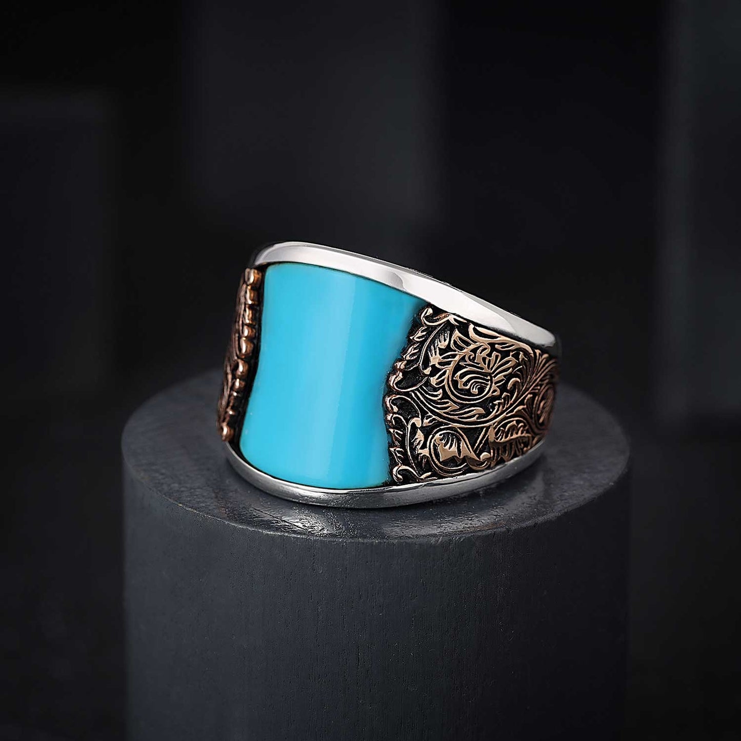 RARE PRINCE by CARAT SUTRA | Unique Designed Turkish Style Curved Ring with Green Onyx | 925 Sterling Silver Gold Plated Ring | Men's Jewelry | With Certificate of Authenticity and 925 Hallmark - caratsutra