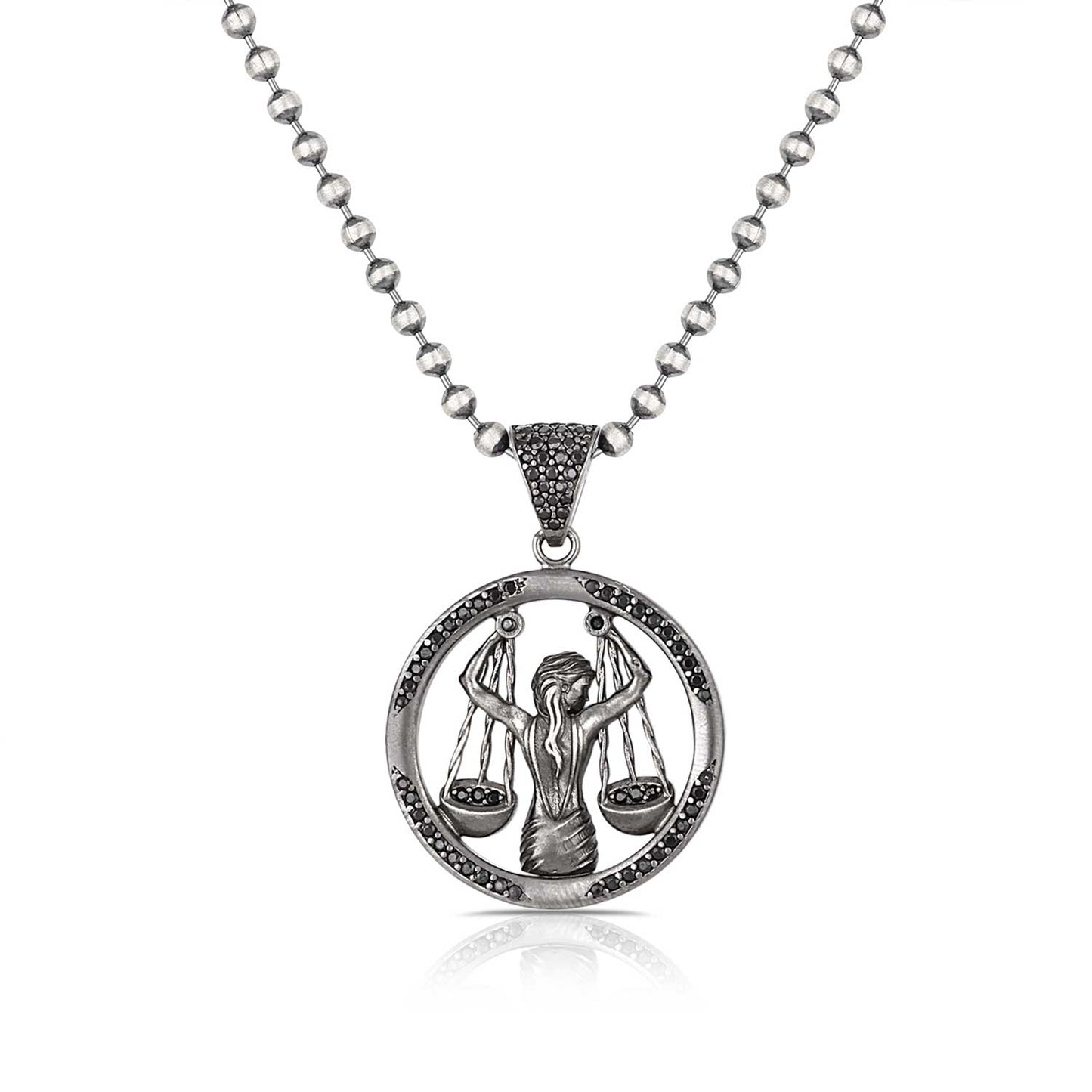 RARE PRINCE by CARAT SUTRA | Unique Libra Zodiac Designed Pendant Studded with Black Zircons | Unisex 925 Sterling Silver Oxidized Pendant | Men's Jewelry | With Certificate of Authenticity and 925 Hallmark - caratsutra